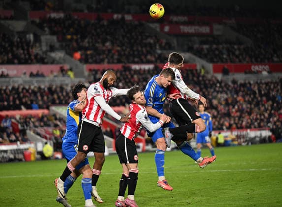 14th December 2025; Gtech Community Stadium, Brentford, London, England; Premier League Football, Brentford versus Leeds United; players compete for a header  SimonxWest