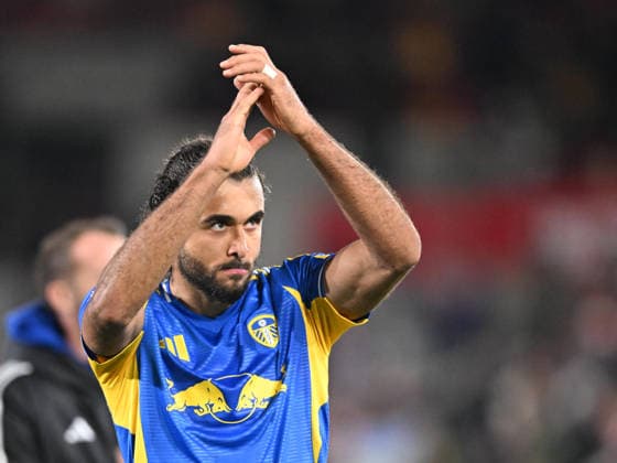 14th December 2025; Gtech Community Stadium, Brentford, London, England; Premier League Football, Brentford versus Leeds United; Dominic Calvert-Lewin of Leeds United shows their appreciation to fans after the match  SimonxWest