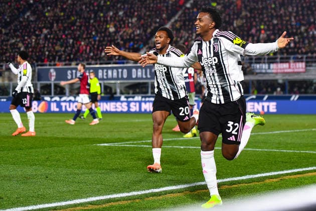 2025-12-14 Bologna FC 1909 v Juventus FC - Serie A BOLOGNA, ITALY - DECEMBER 14: Juan Cabal of Juventus FC celebrates after scoring the team s first goal during the Serie A match between Bologna FC 1909 and Juventus FC at Renato Dall Ara Stadium on December 14, 2025 in Bologna, Italy. (Photo by Alberto Gandolfo BSR Agency) Bologna Italy Content not available for redistribution in The Netherlands directly or indirectly through any third parties. Copyright: xBSRxAgencyx