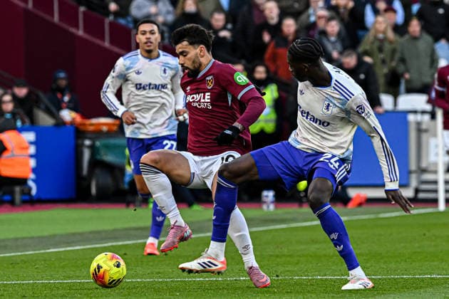 West Ham United v Aston Villa - Premier League Lucas Paqueta of West Ham challenges Amadou Onana of Aston Villa during the Premier League match between West Ham United and Aston Villa at the London Stadium in Stratford, England, on December 14, 2025. Stratford Greater London United Kingdom  Copyright: xMIxNewsx originalFilename:fletcher-westhamu251214_npPLz.jpg