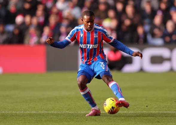 London, England, 14th December 2025. Tyrick Mitchell of Crystal Palace during the Crystal Palace vs Manchester City Premier League match at Selhurst Park, London. Picture credit should read: David Klein Sportimage EDITORIAL USE ONLY. No use with unauthorised audio, video, data, fixture lists, club league logos or live services. Online in-match use limited to 120 images, no video emulation. No use in betting, games or single club league player publications. SPI_DK_081_Crystal_Palace_Man_City SPI-4377-0081