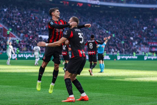 AC Milan vs US Sassuolo - Serie A 2025 26 - 14 12 2025 Christian Pulisic of AC Milan celebrates after scoring a later disallowed goal during Serie A 2025 26 football match between AC Milan and US Sassuolo at San Siro Stadium in Milan Copyright: xBEAUTIFULxSPORTS Carabellix