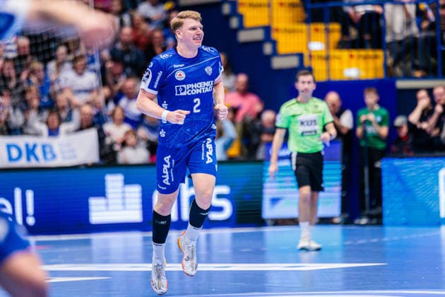 Lukas Hutecek (TBV Lemgo Lippe, 02) jubelt nach Torerfolg Tor GER, TBV Lemgo Lippe vs. THW Kiel, Handball, 1. Bundesliga, 17. Spieltag, Spielzeit 2025 2026, 14.12.2025 GER, TBV Lemgo Lippe vs. THW Kiel, Handball, 1. Bundesliga, 17. Spieltag, Spielzeit 2025 2026, 14.12.2025 Lemgo Copyright: xEibner-Pressefoto JanxRollingerx EP_JSK