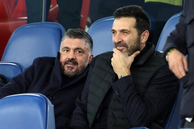 CALCIO - Serie A - AS Roma vs Como 1907 Rome, Italy - December 14, 2025: Gennaro Gattuso Italy national team, Nationalteam coach and Gigi Buffon follow on the stand the Serie A Enilive 2025-2026 football match between AS Roma and Como 1907 at Olympic Stadium. Roma Italy  Copyright: xIPAxSport ABACAx