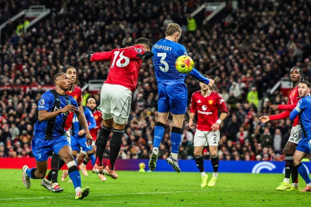 Premier League Manchester United, ManU v Bournemouth Casemiro of Manchester Untied scores to make it 2-1 during the Premier League match Manchester United vs Bournemouth at Old Trafford, Manchester, United Kingdom, 15th December 2025 (Photo by Mark Cosgrove News Images) Manchester Old Trafford Greater Manchester United Kingdom Copyright: xMarkxCosgrove NewsxImagesx