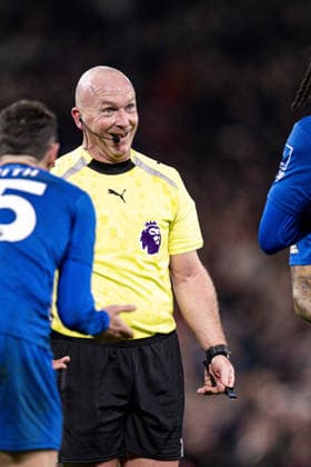 MANCHESTER - DECEMBER 15: Simon Hooper, referee, reacts during the Premier League 2025 match between Manchester United, ManU and Bournemouth at Old Trafford, in Manchester, England. Photo: Will Palmer Sports Press Photo Copyright: xWillxPalmer SportsxPressxPhotox Sportspressphoto_SPR74492