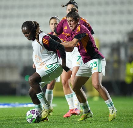 AS Roma s Rinsola Babajide AS Roma s Valentina Bergamaschi during the Uefa Women™s Champions League soccer match between Roma and St. Pölten at the Rome s Tre Fontane stadium, Italy - Wednesday December 17, 2025 - Soccer ( Photo by Alfredo Falcone LaPresse )  Copyright: xAlfredoxFalcone LaPressex