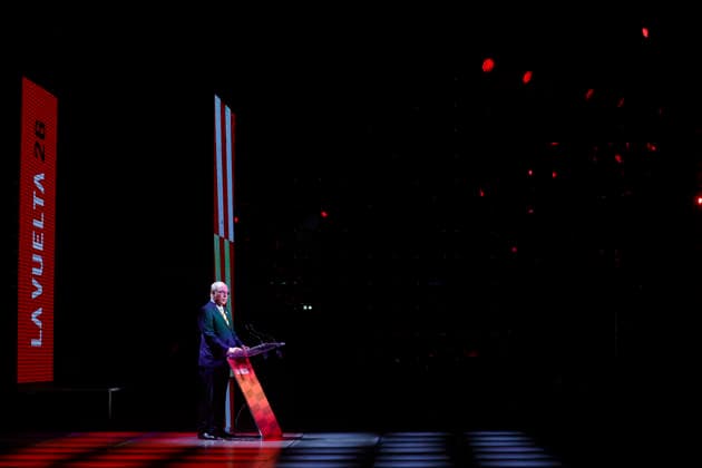 MÓNACO, 17 12 2025.- Prince Albert II of Monaco speaks during the presentation ceremony of the route of the 2026 Vuelta a Espana in the Hall of Stars of the Monte Carlo Sporting Club in MonteCarlo, expressing his gratitude that his country has been chosen for the third time to launch a major stage race. Presentation ceremony of 2026 La Vuelta a Espana !ACHTUNG: NUR REDAKTIONELLE NUTZUNG!  Copyright: xJavierxLizónx GRAF6437 20251217-55018860378_1