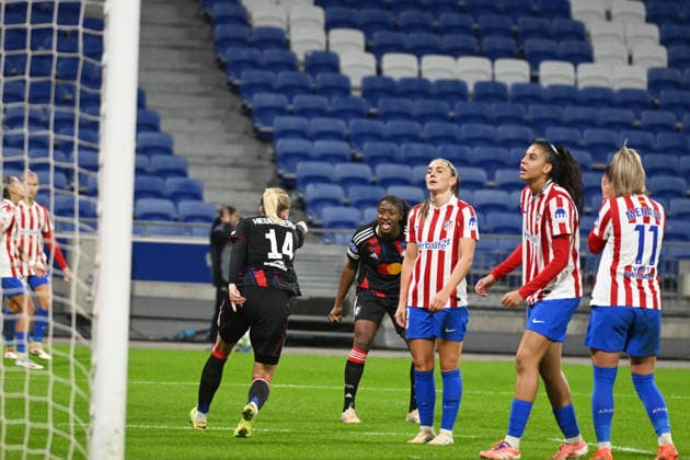 Football : OL Lyonnes v Atletico Madrid - UEFA Womens champions league Vilde Boe Risa of Atletico Madrid scored an own goal during the UEFA Womens champions league match between OL Lyonnes and Atletico Madrid at Groupama Stadium Decines Charpieu Lyon France on December 17, 2025 LYONFrance  Copyright: xMouradxAllilix