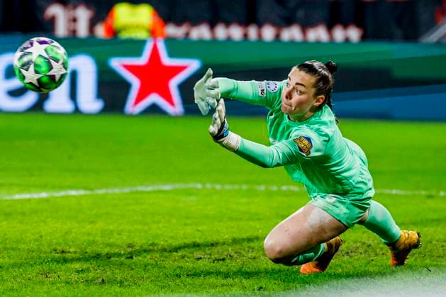 goalkeeper Diede Lemey of FC Twente makes an save FC Twente v Real Madrid CF, UEFA Women s Champions League 2025 26 League Phase MD6, FC Twente v Real Madrid CF, FC Twente Stadium, December 17, 2025, Enschede, Netherlands.