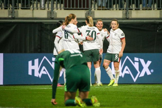 17.12.2025, xgrfx, Fussball UEFA WomenÂ s Champions League, VfL Wolfsburg - FC Chelsea v.l. Tor, Sam Kerr (FC Chelsea) (DFL DFB REGULATIONS PROHIBIT ANY USE OF PHOTOGRAPHS as IMAGE SEQUENCES and or QUASI-VIDEO) Wolfsburg