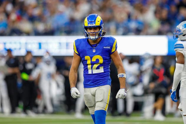 INGLEWOOD, CA - DECEMBER 14: Los Angeles Rams wide receiver Puka Nacua (12) walks off the field during the NFL, American Football Herren, USA game between the Detroit Lions and the Los Angeles Rams on December 14, 2025 at SoFi Stadium in Inglewood, CA. (Photo by Jordon Kelly Icon Sportswire) NFL: DEC 14 Lions at Rams EDITORIAL USE ONLY Icon251214281