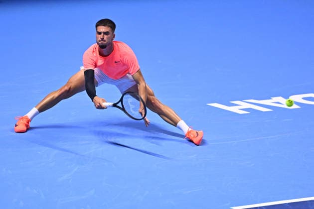 Next Gen ATP, Tennis Herren Finals Presented by PIF - Jeddah Dino Prizmic from Croatia during his second round match at the 2025 ATP NextGen Finals in Jeddah, SAOUDI, on December 18, 2025. Photo by Corinne Dubreuil ABACAPRESS.COM Jeddah Saudi Arabia  Copyright: xDubreuilxCorinne ABACAx