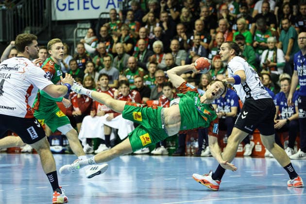 Felix Claar (SC Magdeburg,7) - Viertelfinale Handball DHB Pokal Saison 2025-2026 SC Magdeburg vs. SG Flensburg-Handewitt in der GETEC Arena in Magdeburg - Aktion,Handball,Deutschland,18.12.2025