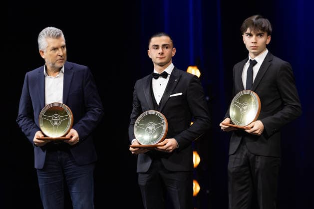 FFSA - LES TROPHEES DU AUTOMOBILE 2025 PIGNOLET Bertrand, Volant d Or, SODIKART, Vainqueur du Championnat FIA de Karting par Equipe - KZ, NAEL Thà ophile, Vainqueur du Grand Prix de Macao, Volant d Or, ROUSSEL Jules, Vainqueur de la Coupe du Monde F4 - Macao, Volant d Or, portrait during Les Trophà es du Sport Automobile 2025 at Salle Pleyel, on December 18, 2025 in Paris, France - ParisFrance Copyright: xJULIENxDELFOSSEx