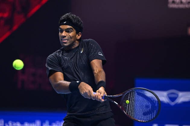 Next Gen ATP, Tennis Herren Finals Presented by PIF - Jeddah Nishesh Basavareddy from USA during his third round match at the 2025 ATP NextGen Finals in Jeddah, SAOUDI, on December 19, 2025. Photo by Corinne Dubreuil ABACAPRESS.COM Jeddah Saudi Arabia  Copyright: xDubreuilxCorinne ABACAx