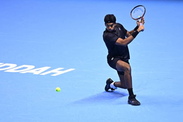 Next Gen ATP, Tennis Herren Finals Presented by PIF - Jeddah Nishesh Basavareddy from USA during his third round match at the 2025 ATP NextGen Finals in Jeddah, SAOUDI, on December 19, 2025. Photo by Corinne Dubreuil ABACAPRESS.COM Jeddah Saudi Arabia  Copyright: xDubreuilxCorinne ABACAx