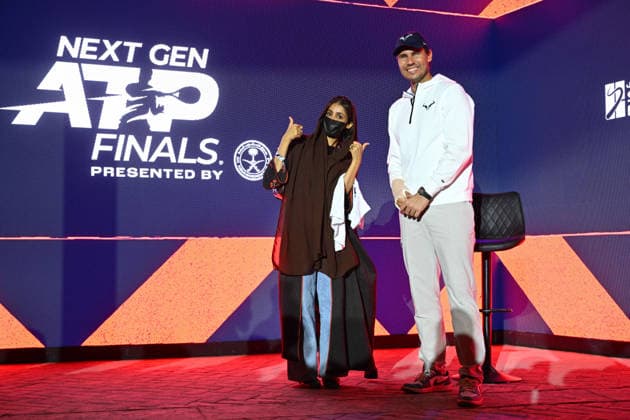 Rafael Nadal at Next Gen ATP, Tennis Herren Finals Presented by PIF - Jeddah Rafael Nadal (ESP) poses for photos with fansat the 2025 ATP NextGen Finals in Jeddah, SAOUDI, on December 19, 2025. Photo by Corinne Dubreuil ABACAPRESS.COM Jeddah  Copyright: xDubreuilxCorinne ABACAx