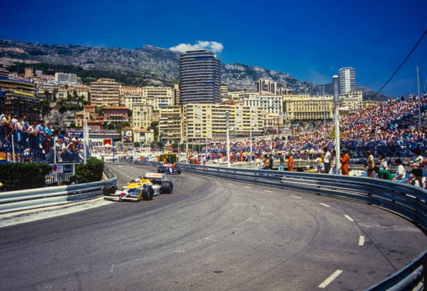 F1 Driver photoshoot 1987 Nigel Mansell in the Marlboro McLaren car view scenic of the The Swimming Pool corner complex (officially turns 13 through 16) at the Monaco circuit is one of Formula 1 s most spectacular and demanding sections, where drivers push their cars to the limit right next to the water. The visual result is a high-speed display of precision as cars flick through the tight chicanes with minimal margin for error. In action At the Monaco Grand Prix 1987 Copyright: xMarkxNewcombex