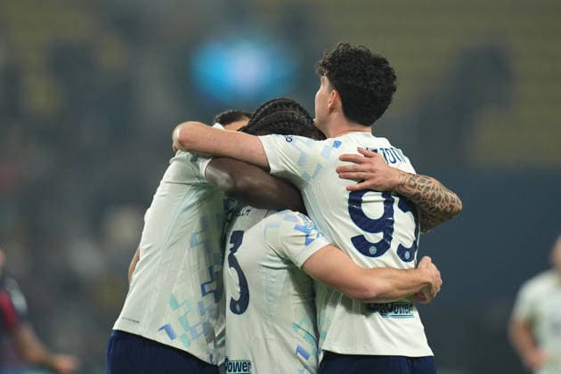 Inter Milan s Marcus Thuram celebrates after scoring fiirst goal for his team 0-1 during the EA Sports FC italian Supercup 2025 semifinal match between Bologna and Inter at Al-Awwal Park Stadium in Riyadh, Saudi Arabia - Soccer - Friday December 19, 2025  Copyright: xMassimoxPaolone LaPressex
