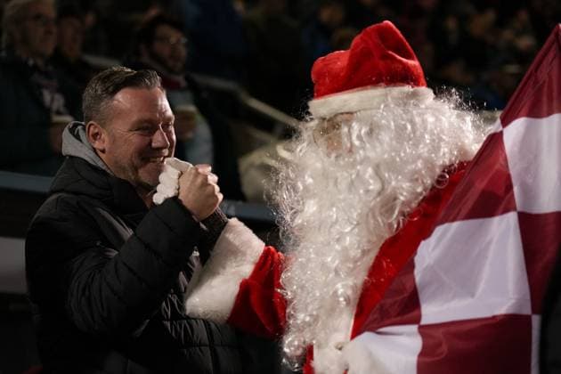 Northampton Town Manager Kevin Nolan with Father Christmas Northampton Town v AFC Wimbledon, Sky Bet League One, Football, Sixfields Stadium, Northampton, UK - 19 Dec 2025Northampton Sixfields Stadium United Kingdom EDITORIAL USE ONLY No use with unauthorised audio, video, data, fixture lists, club league logos or live services. Online in-match use limited to 120 images, no video emulation. No use in betting, games or single club league player publications. Copyright: xJoexToth Shutterstockx 16142729k