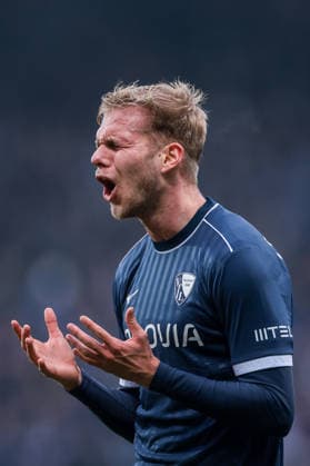 20.12.2025, Fussball, Saison 2025 2026, 2. Bundesliga, 17. Spieltag, VfL Bochum 1848 - Karlsruher SC, Leandro Morgalla (VfL Bochum 1848) schreit und ist sauer, Bochum Vonovia Ruhrstadion NRW Deutschland xRHR-FOTO DEx