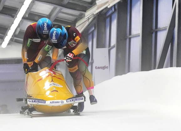 December 20, 2025, Sigulda, Vidzeme Region, Latvia: FRANCESCO FRIEDRICH and ALEXANDER SCHULLER of Germany in action during IBSF World Cup 2025 26 2-men bobsleigh heat 1 in Sigulda Sigulda Latvia - ZUMAk193 20251220_zip_k193_047 Copyright: xIntsxKalninsx