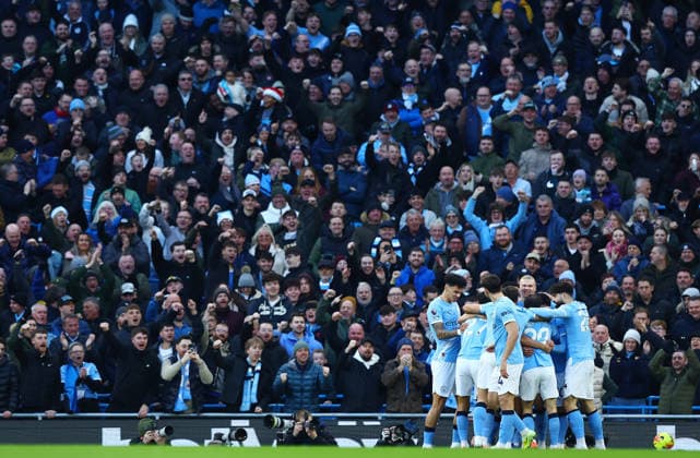 Erling Haaland of Manchester City celebrates scoring the opening goal with their team-mates Manchester City v West Ham United, Premier League, Football, Etihad Stadium, Manchester, UK - 20 Dec 2025Manchester Etihad Stadium United Kingdom EDITORIAL USE ONLY No use with unauthorised audio, video, data, fixture lists, club league logos or live services. Online in-match use limited to 120 images, no video emulation. No use in betting, games or single club league player publications. Copyright: xMattxWest Shutterstockx 16148949n