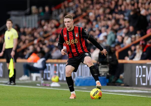 20th December 2025, Bournemouth, Dorset, England; Premier League Football, AFC Bournemouth versus Burnley; Adrien Truffert of Bournemouth on ball  HongboxChen