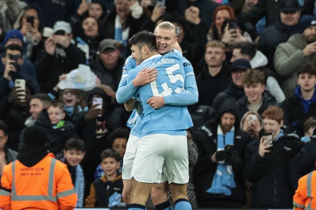 Premier League Manchester City v West Ham United Erling Haaland of Manchester City celebrates his goal to make it 3-0 during the Premier League match Manchester City vs West Ham United at Etihad Stadium, Manchester, United Kingdom, 20th December 2025 (Photo by Mark Cosgrove News Images) Manchester Etihad Stadium Manchester United, ManU Kingdom Copyright: xMarkxCosgrove NewsxImagesx