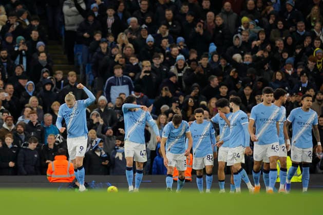 Manchester City v West Ham United Premier League 20 12 2025. Erling Haaland (9) of Manchester City celebrates scoring to make it 3-0 during the Premier League match between Manchester City and West Ham United at the Etihad Stadium, Manchester, England on 20 December 2025. Manchester Etihad Stadium Manchester England Editorial use only DataCo restrictions apply See www.football-dataco.com , Copyright: xConorxMolloyx PSI-23451-0042