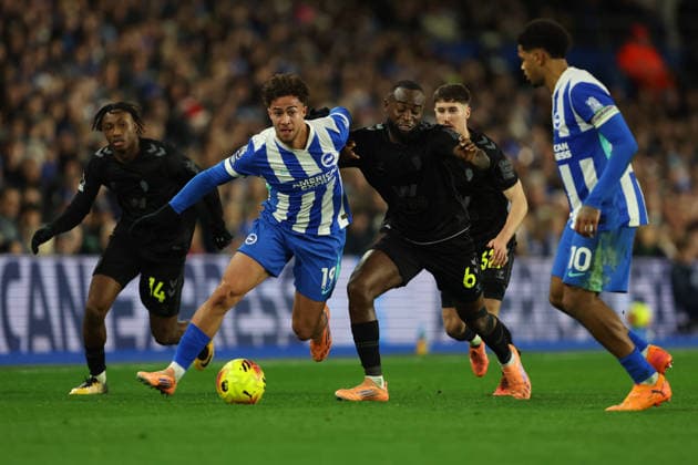Football - 2025 2026 Premier League - Brighton & Hove Albion vs Sunderland - The Amex - Saturday 20th December 2025 Charalampos Kostoulas of Brighton and Lutsharel Geertruida of Sunderland in action during the Premier League match at the Amex Stadium COLORSPORT Shaun Boggust 