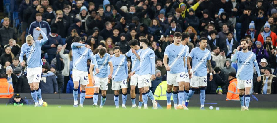 20th December 2025; Etihad Stadium, Manchester, Lancashire, England; Premier League Football, Manchester City versus West Ham United; Erling Haaland of Manchester City after scoring his second goal to make the score 3-0 in the 69th minute  RogerxEvans