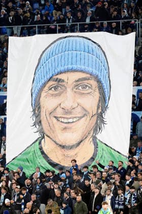 . Supporters of SS Lazio with a banner in honour of Felice Pulici, Serie A, SS Lazio v US Cremonese, Olimpico Stadium, December 20, 2025, Roma, Italy.