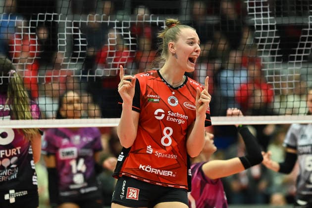 Jette Kuipers (Dresdner SC, 8) Dresdner SC vs. Schwarz-Weiß Erfurt, 1. Volleyball Bundesliga Damen, Spielzeit 2025 2026, 20.12.2025 Dresdner SC vs. Schwarz-Weiß Erfurt, 1. Volleyball Bundesliga Damen, Spielzeit 2025 2026, 20.12.2025 Dresden Copyright: xEibner-Pressefoto xHoepnerx EP_PHR