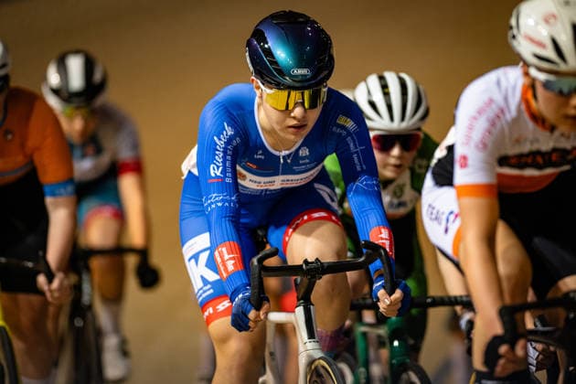 VOGELGESANG Dorothea: DM Omnium 2025 - Frankfurt Oder VOGELGESANG Dorothea ( GER ) HSG Uni Greifswald Querformat - quer - horizontal - Landscape - Event Veranstaltung: DM Omnium 2025 - Deutsche Meisterschaft - Category Kategorie: Cycling - Track cycling, Rad, Radsport, Bahnrad, Bahn National Championship Omnium - Women U19 Juniors - Location Ort: Europe Germany - Brandenburg - Märkisch Oderland - Frankfurt Oder - Oderlandhalle - Discipline: Omnium Scratch 1. Race - Distance: 7,5 km - Date Datum: 20.12.2025 Saturday Day 2 -