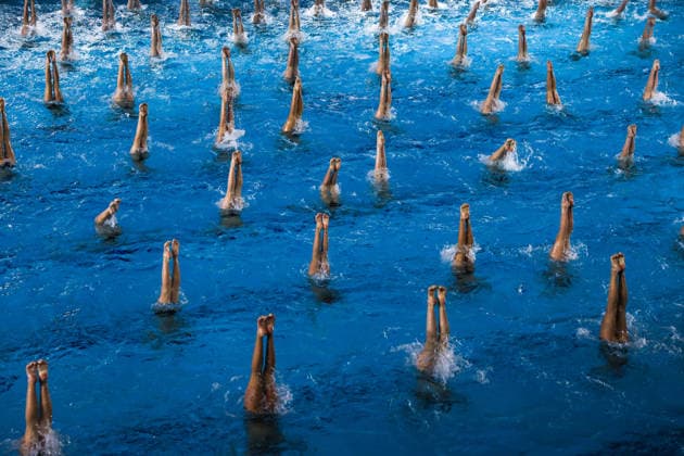 RUSSIA, MOSCOW - DECEMBER 20, 2025: Swimmers perform during the Sports as Art show by Olympic champions in synchronized swimming, Synchronschwimmen staged by Maria Kiselyova and Olga Brusnikina at the Dynamo Palace of Sports. Alexander Shcherbak TASS  86609672