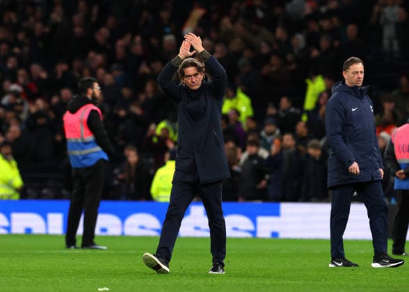 20th December 2025; Tottenham Hotspur Stadium, London, England; Premier League Football, Tottenham Hotspur versus Liverpool; Tottenham Hotspur manager Thomas Frank applauding the Tottenham Hotspur fans after the match  JohnxPatrickxFletcher