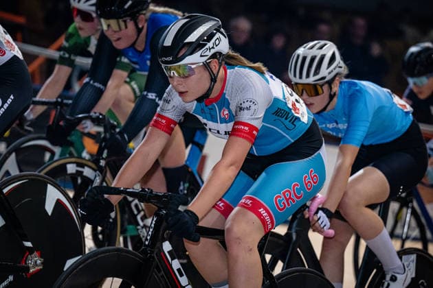 RASCH Jette: DM Omnium 2025 - Frankfurt Oder RASCH Jette ( GER ) Genthiner RC 66 Querformat - quer - horizontal - Landscape - Event Veranstaltung: DM Omnium 2025 - Deutsche Meisterschaft - Category Kategorie: Cycling - Track cycling, Rad, Radsport, Bahnrad, Bahn National Championship Omnium - Women U19 Juniors - Location Ort: Europe Germany - Brandenburg - Märkisch Oderland - Frankfurt Oder - Oderlandhalle - Discipline: Omnium Points Race 4. Race - Distance: 15 km - Date Datum: 20.12.2025 Saturday Day 2 -