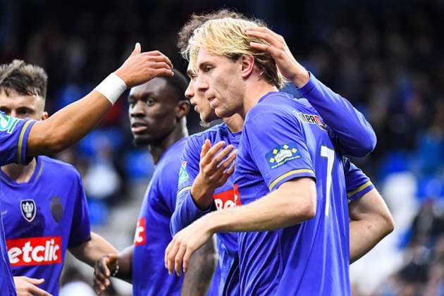 FOOTBALL : AJ Auxerre vs AS Monaco - Coupe de France - 32e de final - 21 12 2025 Joie des joueurs de l™AS Monaco aprÃ s le but de Mika Biereth (AS Monaco) AuxerreFrance  Copyright: xBaptistexAutissierx