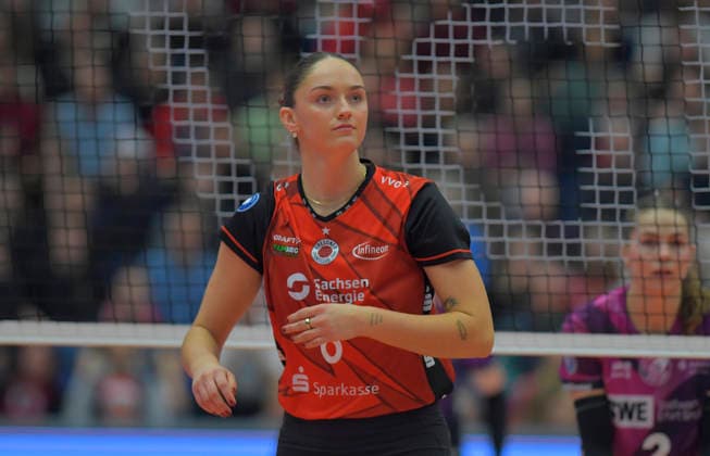 20.12.2025, Dresdens Amelia van der Werff, Volleyball, 1. Bundesliga, Dresdner SC - Schwarz-Weiss Erfurt 3:0, (c) Dresden