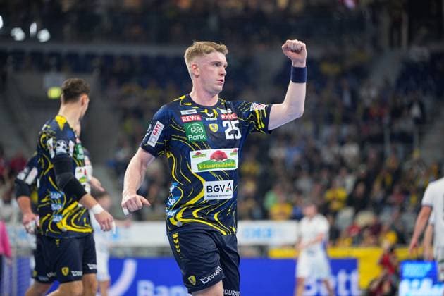 RECORD DATE NOT STATED Szene mit Haukur Thrastarson (25; Rhein Neckar Löwen) Haukur Thrastarson (25; Rhein Neckar Löwen) jubelt