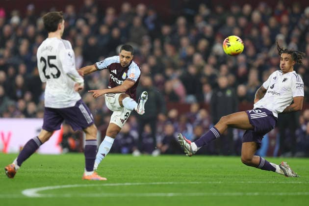 Birmingham, England, 21st December 2025. Youri Tielemans of Aston Villa has a shot at goal during the Aston Villa vs Manchester United, ManU Premier League match at Villa Park, Birmingham. Picture credit should read: James Baylis Sportimage EDITORIAL USE ONLY. No use with unauthorised audio, video, data, fixture lists, club league logos or live services. Online in-match use limited to 120 images, no video emulation. No use in betting, games or single club league player publications. SPI_011_JB_ASTON_VILLA_MANUTD SPI-4388-0011