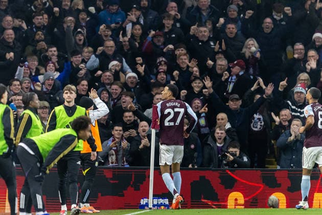 Aston Villa v Manchester United, ManU Premier League 21 12 2025. GOAL scores 1-0 Aston Villa midfielder Morgan Rogers (27) scores and celebrates during the Premier League match between Aston Villa and Manchester United at Villa Park, Birmingham, England on 21 December 2025. Birmingham Villa Park West Midlands England Editorial use only DataCo restrictions apply See www.football-dataco.com , Copyright: xManjitxNarotrax PSI-23452-0173