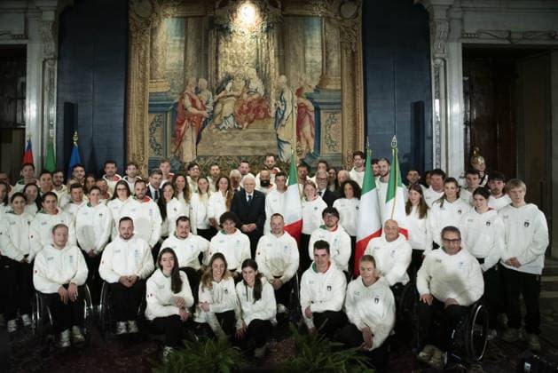 Foto IPP Diego Nangano Cappello Roma 22-12-2025 Cerimonia di consegna della Bandiera agli atleti italiani in partenza per i Giochi Olimpici e Paralimpici di Milano Cortina 2026 nella foto: Sergio Mattarella (Presidente della Repubblica Italiana) insieme agli atleti in partenza per i Giochi Olimpici e Paralimpici di Milano-Cortina 2026. Italy Photo Press - World Copyright italy ITALY  Copyright: xR4924_italyphotopressx