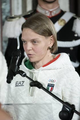 Foto IPP Diego Nangano Cappello Roma 22-12-2025 Cerimonia di consegna della Bandiera agli atleti italiani in partenza per i Giochi Olimpici e Paralimpici di Milano Cortina 2026 nella foto: Arianna Fontana (Pattinatrice) Italy Photo Press - World Copyright italy ITALY  Copyright: xR4924_italyphotopressx