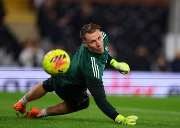 22nd December 2025; Craven Cottage, Fulham, London, England; Premier League Football, Fulham versus Nottingham Forest; Goalkeeper Bernd Leno of Fulham warming up  JohnxPatrickxFletcher