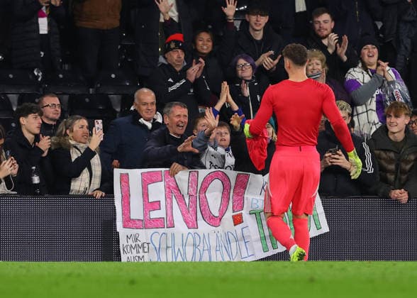 22nd December 2025; Craven Cottage, Fulham, London, England; Premier League Football, Fulham versus Nottingham Forest; Goalkeeper Bernd Leno of Fulham giving his shirt to a fan after the match  JohnxPatrickxFletcher