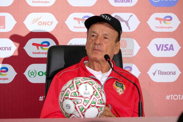 RABAT, MOROCCO - DECEMBER 22: Gernot Rohr of Benin Republic during the Africa Cup of Nations (AFCON) press conference, PK, Pressekonferenz between Dr Congo and Benin Republic on December 22nd at the media centre in Rabat, Morocco. Photo by Chris Kimba Copyright: xChrisxKimbax