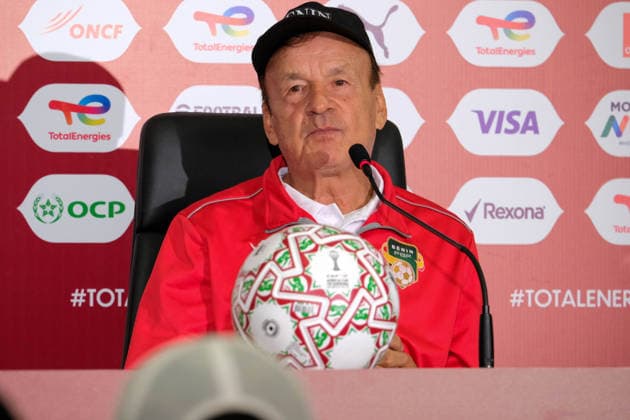 RABAT, MOROCCO - DECEMBER 22: Gernot Rohr of Benin Republic during the Africa Cup of Nations (AFCON) press conference, PK, Pressekonferenz between Dr Congo and Benin Republic on December 22nd at the media centre in Rabat, Morocco. Photo by Chris Kimba Copyright: xChrisxKimbax